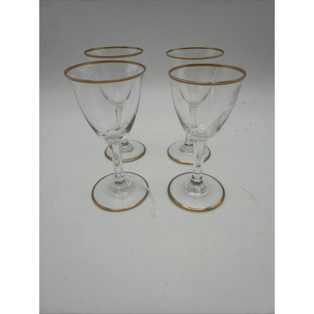 Baccarat Vienne Crystal Cordial Glasses Gold Trim Set of 4 Vintage France
